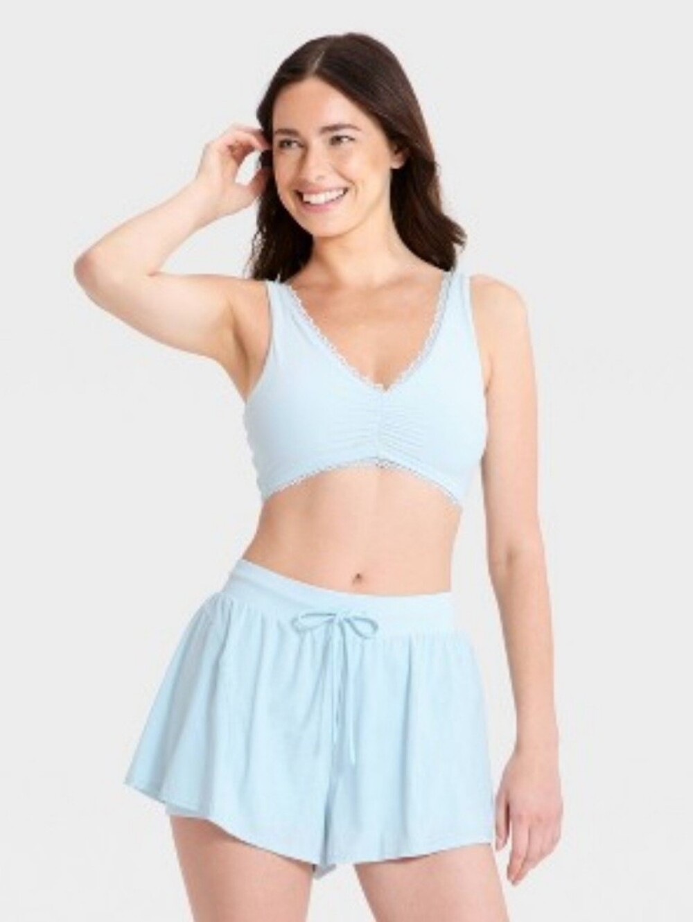 Women's Washed Jersey Lace Trim Reversible Bra - JoyLab" Light Blue XL